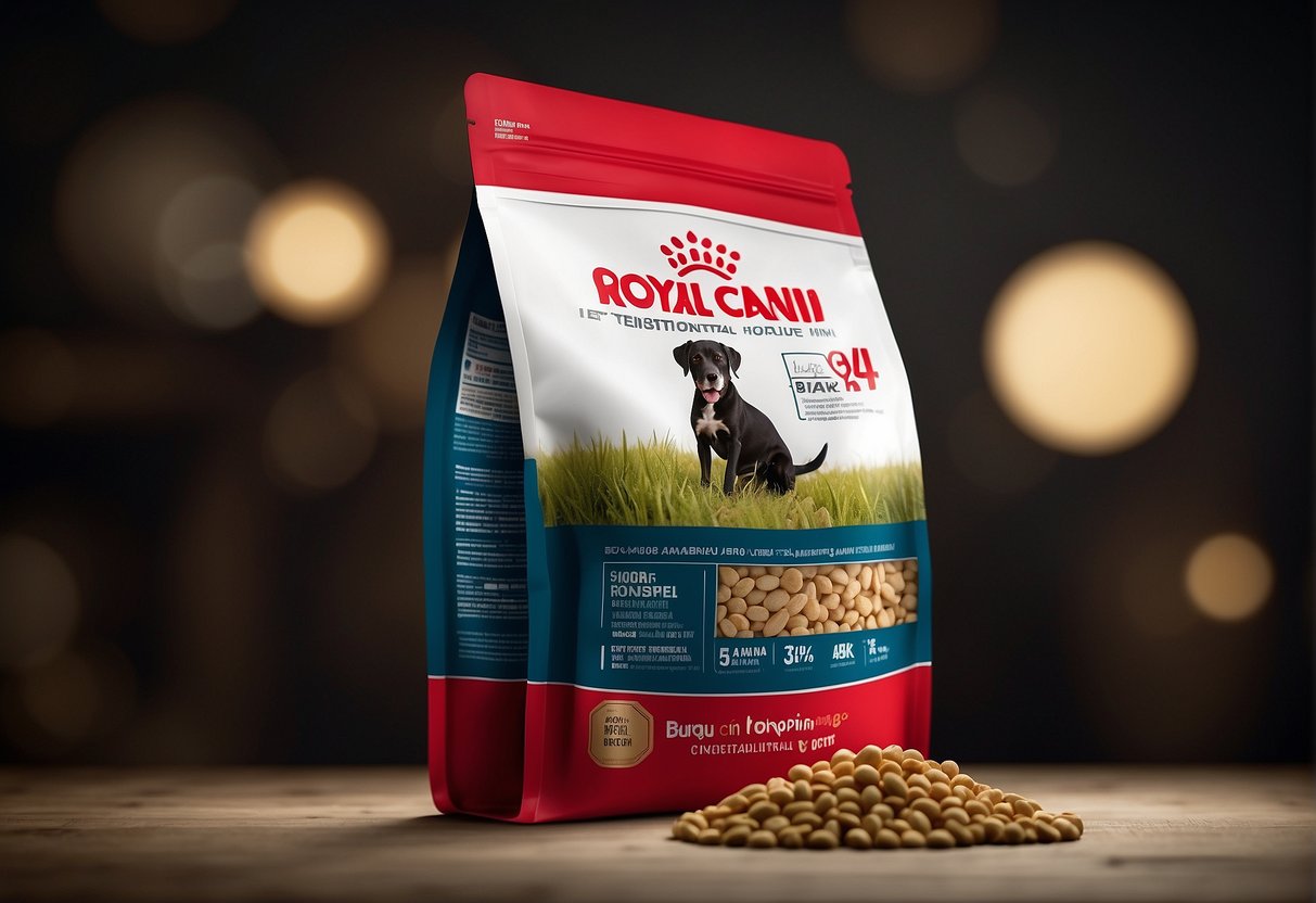 A dog food bag with "Aankoopinformatie royal canin gastro intestinal hond" displayed prominently